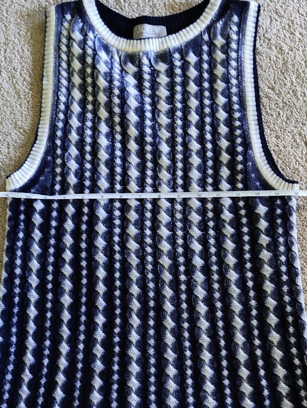 J. Crew Cashmere Navy and White Cable Knit Sleeveless Sweater - Picture 7 of 10